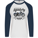 Legendary Motorcycles Biker Cafe Racer Mens L/S Baseball T-Shirt White/Navy Blue