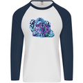 Cololurful Leopard Wild Cat Panther Mens L/S Baseball T-Shirt White/Navy Blue