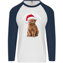 Joyful Season Christmas Funny Cat Xmas Mens L/S Baseball T-Shirt White/Navy Blue