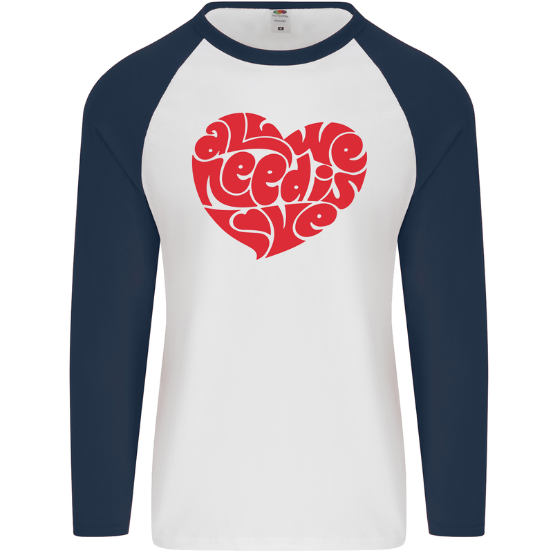 All You Need Is Love Heart Peace Mens L/S Baseball T-Shirt White/Navy Blue