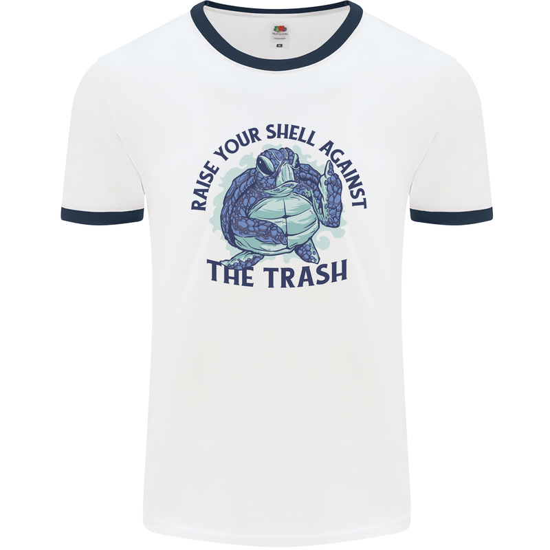 Offensive Turtle Climate Change Environment Mens Ringer T-Shirt White/Navy Blue