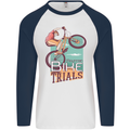 Mountain Bike Trials MTB Cycling Bicycle Mens L/S Baseball T-Shirt White/Navy Blue