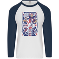 UK American Football Player Mens L/S Baseball T-Shirt White/Navy Blue