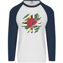 Torn Dominica Flag Dominican Day Football Mens L/S Baseball T-Shirt White/Navy Blue