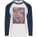 Japanese Sound of City Vibes Japan Mens L/S Baseball T-Shirt White/Navy Blue