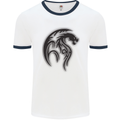 Black Tribal Tattoo Style Dragon Mens Ringer T-Shirt White/Navy Blue