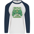 Irish I Was Gaming St Patricks Day Gamer Mens L/S Baseball T-Shirt White/Navy Blue