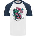 Pirate T-Rex Funny Dinosaur Mens S/S Baseball T-Shirt White/Navy Blue