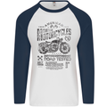 American Custom Motorbike Biker Motorcycle Mens L/S Baseball T-Shirt White/Navy Blue