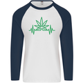 Weed Pulse Heart Cannabis Drugs ECG Mens L/S Baseball T-Shirt White/Navy Blue