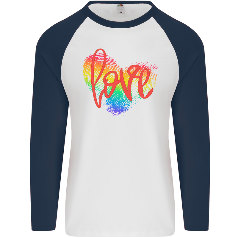 LGBT Love Gay Pride Day Awareness Mens L/S Baseball T-Shirt White/Navy Blue