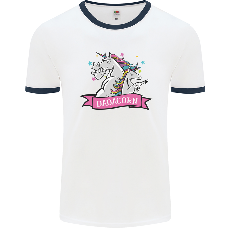 Dadicorn Funny Fathers Day Unicorn Mens Ringer T-Shirt White/Navy Blue