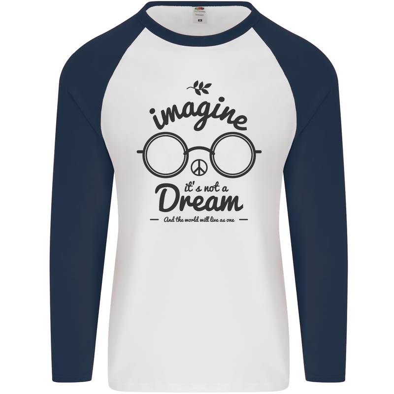 Imagine Its Not a Dream World Peace Hippy Mens L/S Baseball T-Shirt White/Navy Blue