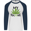 Weed My HealTHCare Cannabis Funny THC Mens L/S Baseball T-Shirt White/Navy Blue