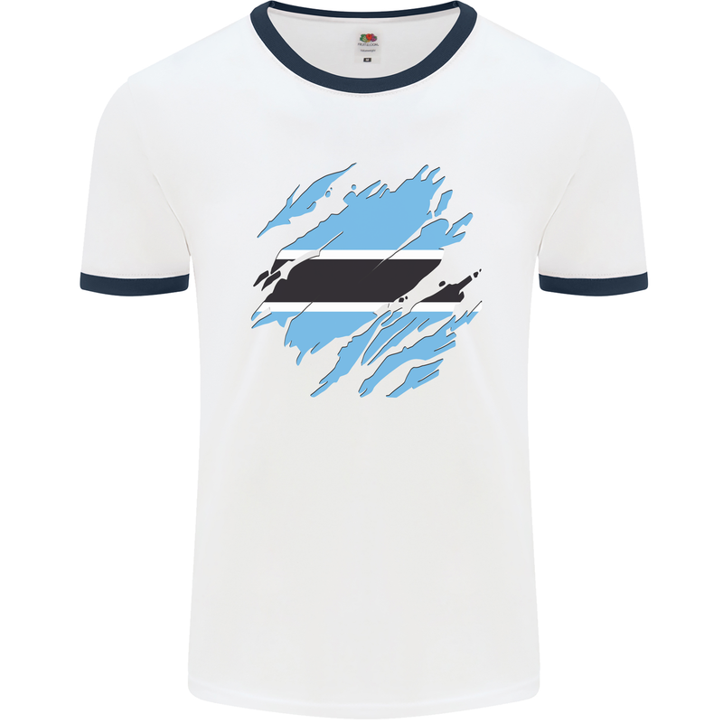 Torn Botswana Flag Batswana Day Football Mens Ringer T-Shirt White/Navy Blue