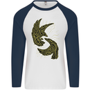 The Viking Raven Symbol Odin Ragnar Tribal Mens L/S Baseball T-Shirt White/Navy Blue
