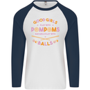 Bad Girls Play With Pool Balls 9-Ball Mens L/S Baseball T-Shirt White/Navy Blue