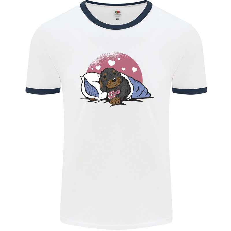 A Dachshund in Bed Dog Mens Ringer T-Shirt White/Navy Blue