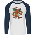 Bigfoot Hide and Seekmas Funny Christmas Mens L/S Baseball T-Shirt White/Navy Blue