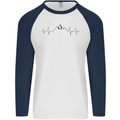 Mountain ECG Hiking Trekking Climbing Pulse Mens L/S Baseball T-Shirt White/Navy Blue