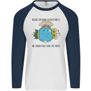 Save the Earth Climate Change Environment Mens L/S Baseball T-Shirt White/Navy Blue