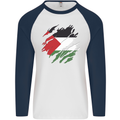 Torn Palestine Flag Palestinian Day Football Mens L/S Baseball T-Shirt White/Navy Blue