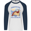 Christmas Santa Claus Needs a Break Xmas Mens L/S Baseball T-Shirt White/Navy Blue