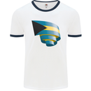 Curled Bahamas Flag Bahamians Day Football Mens Ringer T-Shirt White/Navy Blue