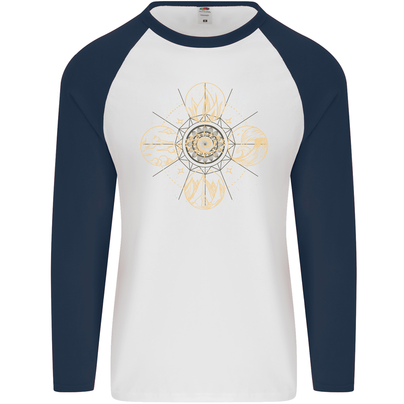 Celestial Elements Astrology Star Sign Mens L/S Baseball T-Shirt White/Navy Blue