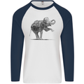 Dancing Musical Elephant Ghetto Blaster Mens L/S Baseball T-Shirt White/Navy Blue