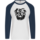 Australian Sheepdog Dogs Mens L/S Baseball T-Shirt White/Navy Blue