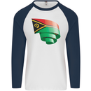 Curled Vanuatu Flag Day Football Mens L/S Baseball T-Shirt White/Navy Blue