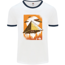 UFO Pyramid Alien Flying Saucer Mens Ringer T-Shirt White/Navy Blue