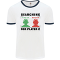 Player Two Wanted Funny Singles Day Gamer Mens Ringer T-Shirt White/Navy Blue