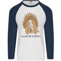 Game of Scones Funny Movie Parody GOT Mens L/S Baseball T-Shirt White/Navy Blue