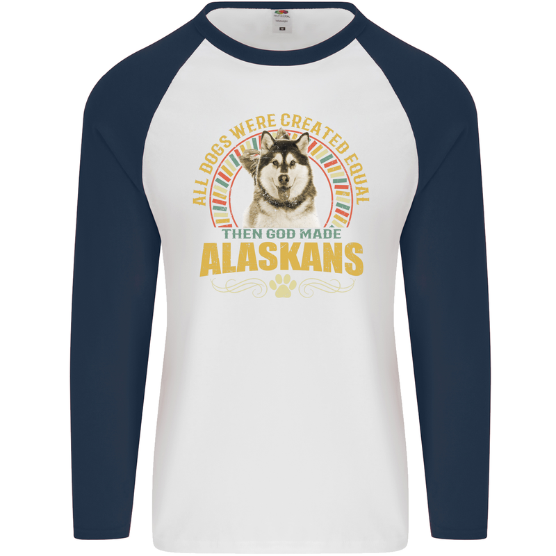 An Alaskan Dog Mens L/S Baseball T-Shirt White/Navy Blue