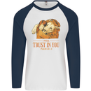 Religion Christianity Bible Trust in Lion Mens L/S Baseball T-Shirt White/Navy Blue