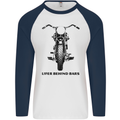 Lifer Behind Bars Motorcycle Motorbike Mens L/S Baseball T-Shirt White/Navy Blue