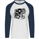 Yin Yang Dragons Japan Japanese Mens L/S Baseball T-Shirt White/Navy Blue