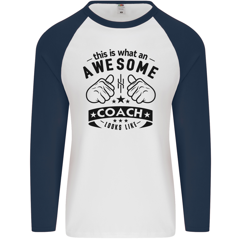 An Awesome Coach Looks Like Rugby Football Mens L/S Baseball T-Shirt White/Navy Blue