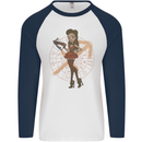 Sagittarius Steampunk Woman Star Sign Mens L/S Baseball T-Shirt White/Navy Blue