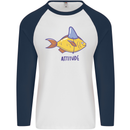Goldfish Atitude Great White Shark Wannabe Mens L/S Baseball T-Shirt White/Navy Blue