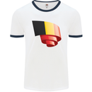 Curled Belgium Flag Belgian Day Football Mens Ringer T-Shirt White/Navy Blue