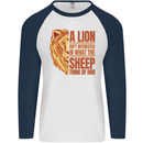 Christianity Lion Quote Religion Christian Mens L/S Baseball T-Shirt White/Navy Blue