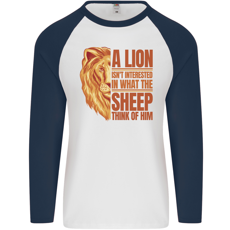 Christianity Lion Quote Religion Christian Mens L/S Baseball T-Shirt White/Navy Blue