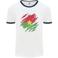 Torn Burkina Faso Flag Day Football Mens Ringer T-Shirt White/Navy Blue