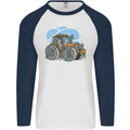 Christmas Tractor Farming Farmer Xmas Mens L/S Baseball T-Shirt White/Navy Blue