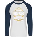 I Brew Beer What's Your Superpower? Alcohol Mens L/S Baseball T-Shirt White/Navy Blue