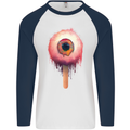 Eyesicle Horror Hangover Eye Gothic Demon Mens L/S Baseball T-Shirt White/Navy Blue