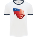 Curled Samoa Flag Samoan Day Football Mens Ringer T-Shirt White/Navy Blue